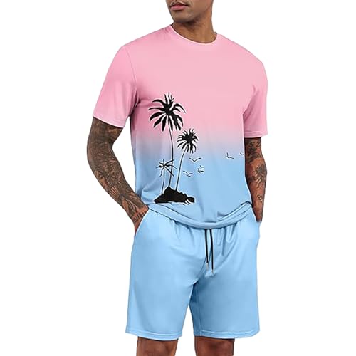 Sommer Outfit Herren Kurzarm Kurzarm T-Shirt + Kurze Hose Sets Jogginganzug Lose Outfits Sommer Strandanzug Sportanzug Sommer Outfit Herren 2 Teiler von Generic