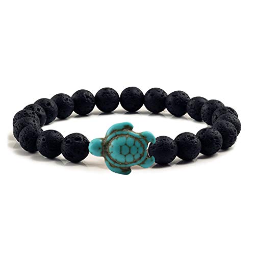 Sommer Strand meeresschildkröte perlen Armband für männer Schwarze Lava naturstein Armband elastische armreifen von Generic