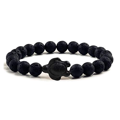 Sommer Strand meeresschildkröte perlen Armband für männer Schwarze Lava naturstein Armband elastische armreifen von Generic