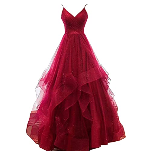 Sommer-Tüll-Abendkleid, Sommer-V-Ausschnitt, Chiffon, formelle Partykleider, A-Linien-Kleider, Spaghettiträger, Brautjungfernkleider von Generic