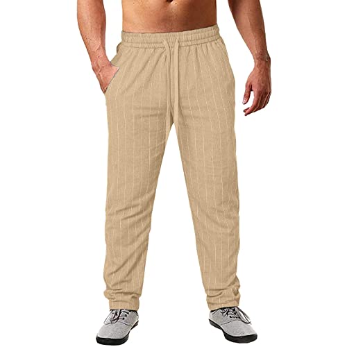 Sommerhose Herren Leicht Leinenhose, Stoffhose Herrenhose Mit Gummizug, Musselin Baggy Hose Linen Pants Men, Luftige Einfarbig Stretch Yogahose Mit Taschen Basic Baumwolle Und Leinen Pants for männer von Generic