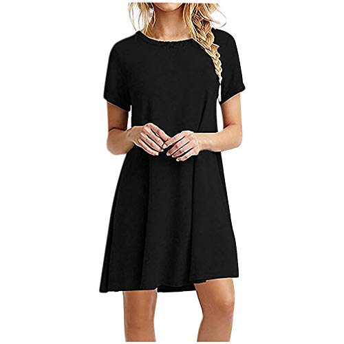 Sommerkleid Damen Knielang - T Shirt Kleid Sommer Shirtkleider Kurzarm Boho Strandkleid Lässig Einfarbig Locker Tunika Blusenkleid Tshirt Kleider Elegant Minikleid Freizeitkleid von Generic