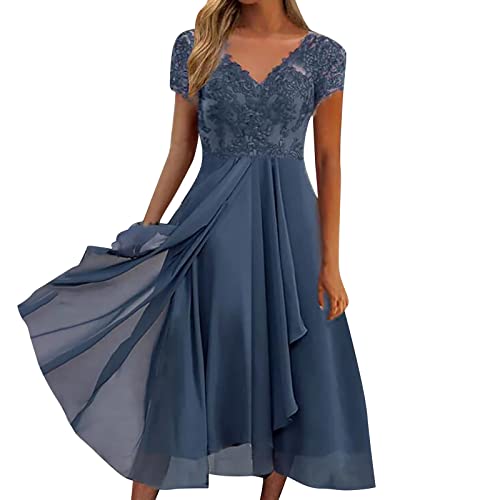 Sommerkleid Damen V Ausschnitt - Abendkleid Lang Kleid Elegant Chiffon Swing Cocktailkleid Spitzen Maxikleid Festliche Kleider für Hochzeitsgast Abendkleider Brautjungfernkleider Partykleid von Generic