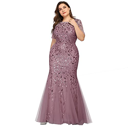 Sommerkleider für Damen, Übergröße, Pailletten-Mesh-Meerjungfrau, schmales Abendkleid, Perlen-Blätter-Muster, formelle Damen, Elegante Party-Abschlussball-Kleider, Kurze Ärmel von Generic