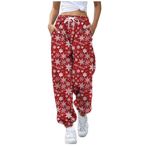 Sporthose Damen Lang Weihnachts Jogginghose Christmas Druck Sporthose Hohe Taille Jogginghosen mit Taschen Loungehose mit Elastischem Bund Outdoorhose Weites Bein Joggoinghosen Lustige Hosen Laufhose von Generic