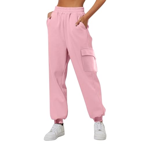 Sporthose Schwarz Damen, Sport Hose High Waist|Elegant mit Taschen Fleece Gefüttert Sweatpants Freizeithose Yogahose Lang Laufhose Schlupfhose Sporthosen für Frauen Weiß von Generic