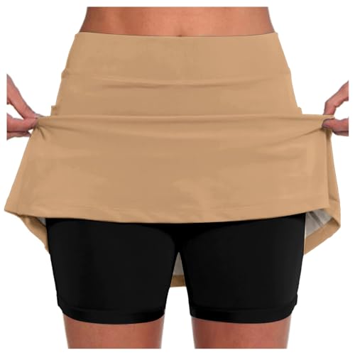 Sportskort Damen mit Innenshorts, Tennis Rock Damen mit Shorts Taschen,Tennisrock Damen Hohe Taille Hosenrock Golfrock Wanderrock Dehnbar Skort Knielanger Hosenrock mit Innenshorts von Generic