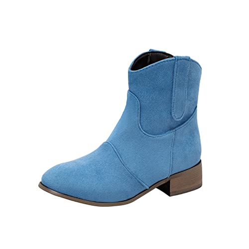 Stiefel Gefütterte mittelhohe Damenstiefel Einfache und stilvolle Damen-Flock-Quadratkopf-Absätze Retro-Volltonfarbe von Generic