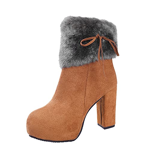 Stiefel mit Absatz für Damen, quadratische Zehen, hoher Absatz, Elegante Partyschuhe, Winter-Schneestiefel, runde Zehen, Dicker Absatz, Stiefeletten für Damen, Outdoor-Wanderstiefel, von Generic