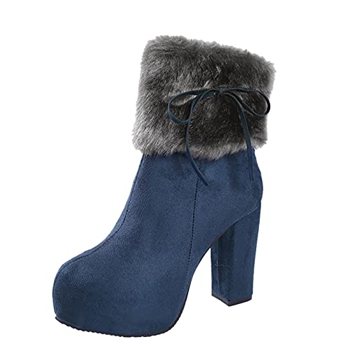 Stiefel mit Absatz für Damen, quadratische Zehen, hoher Absatz, Elegante Partyschuhe, Winter-Schneestiefel, runde Zehen, Dicker Absatz, Stiefeletten für Damen, Outdoor-Wanderstiefel, von Generic