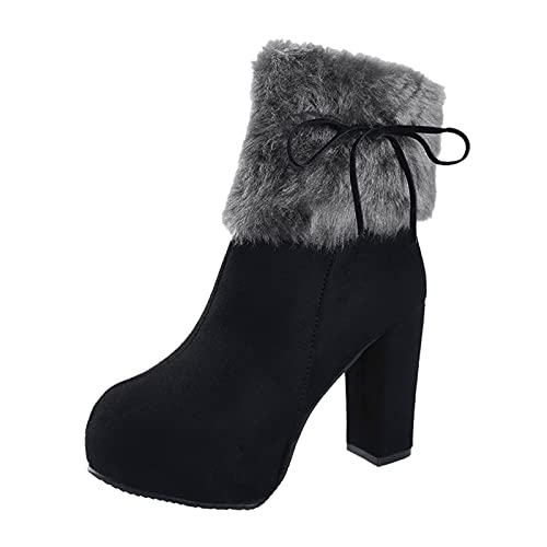 Stiefel mit Absatz für Damen, quadratische Zehen, hoher Absatz, Elegante Partyschuhe, Winter-Schneestiefel, runde Zehen, Dicker Absatz, Stiefeletten für Damen, Outdoor-Wanderstiefel, von Generic