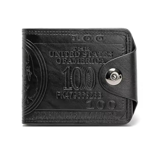 Stilvolle Herren-Geldbörse: hochwertiges PU-Leder Dollarschein-Design mit Knopfverschluss, Schwarz, Traditionell von Generic