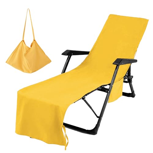 Strandkorbbezüge aus Ultrafeiner Faser mit Taschen, 29,5 X 84,6 Zoll, Schnell Trocknendes Liegestuhlhandtuch für Strandruhe, Schwimmsalon, Stuhlbezug (Yellow) von Generic