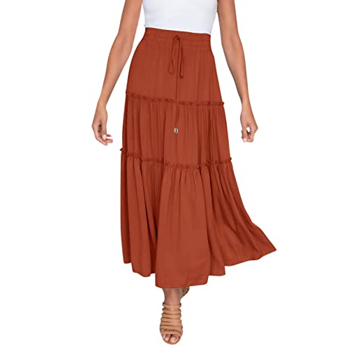 Strandrock Damen Große Größe, A Linien Rock Lang, Maxirock Damen High Waist Röcke Kleid Boho Wickelrock für Frauen Skirt Freizeitrock Einfarbig Herbstrock Sommerrock Elegant Kleidung von Generic