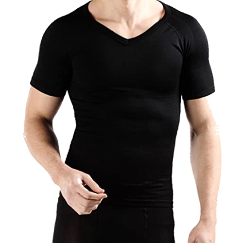 Stretch-Kompressions-Shirts für Herren – Fitness-Schlankheits-Body-Shaper, kurzärmelig, Bauchkontroll-Oberteile, V-Ausschnitt von Generic