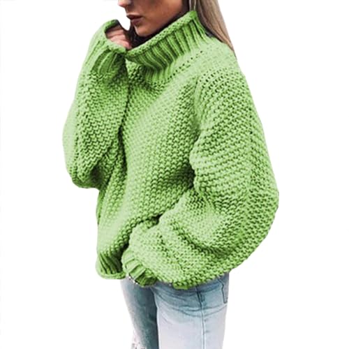 Generic Damen Oversize Grobmaschig Warm Baumwoll Rolli Sweater Langarm Basic Baumwolle Rollkragenpullover Grün Generic Damen Oversize Grobmaschig Warm Baumwoll Rolli Sweater Langarm Basic Baumwolle Rollkragenpullover Grün von Generic