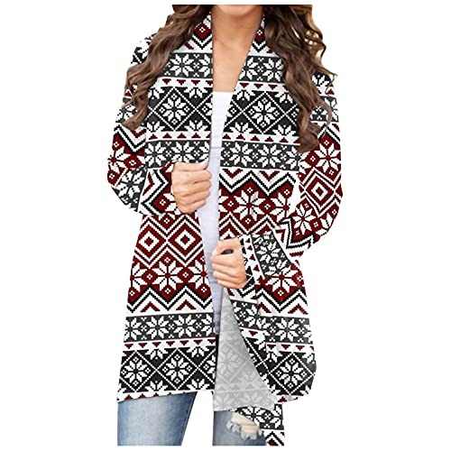 Strickjacke Damen Weihnachts Cardigan Damen Lang Mit Bunt Lustig Weihnachten Bedruckt Elegant Lose Weihnachtspullover Damen Strickjacke Grosse Grössen Langarm Open Front Rentier Weihnachten Jacke von Generic