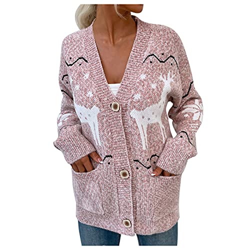 Strickjacke Weihnachten Damen Cardigan Damen Lang Mit Bunt Lustig Weihnachten Bedruckt Elegant Lose Strickjacke Damen Winter Warme Grosse Grössen Langarm Open Front Strickjacke Damen Lang von Generic