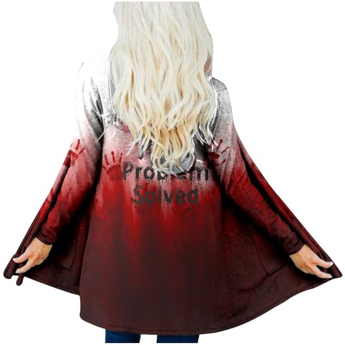 Strickjacken für Damen Lang Halloween Horror Cardigan Jacke 2024 Dünne Strickjacke Casual Langarm Sommerjacke Strickweste Entsetzen Blutig Open Front Outwear mit Blutigem Einfarbig Freizeit Jacket von Generic