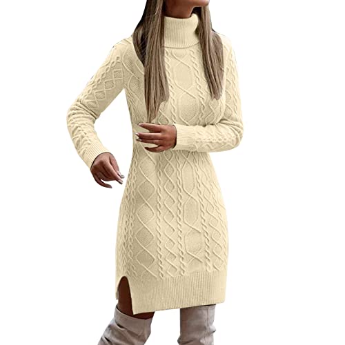 Strickkleid Damen Lang, Pulloverkleid Damen, Weatshirtkleid Warm, Große Größen Langarm Base A-Linien Pulloverkleid Einfarbige Funky Wollkleid Casual Pulli Abendkleid Damen Sexy Pulli Partykleid von Generic