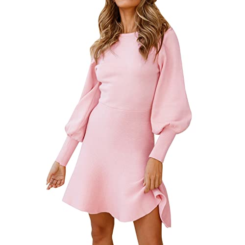 Strickkleid Damen Winter, Pulloverkleid Damen, Weatshirtkleid Warm, Base Langarm Grosse Grössen Einfarbig Strickkleid Weiches Pulli Kleider A-Linien Bequem Freizeitkleid Damen Sexy Minikleid von Generic