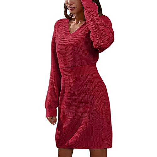 Strickkleid Damen Winter, Pulloverkleid Damen, Winterkleid Damen Knielang, Base Große Größen Langarm Einfarbig Strickkleid Weiches Pulli Kleider A-Linien Bequem Partykleid Casual Freizeitkleid Damen von Generic