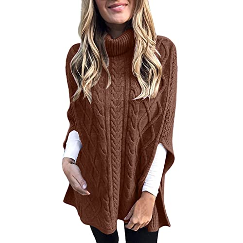 Strickpullover Damen, Casual Tailliert Lose Langarm Rollkragenpullover Vintage Grobstrick Sweater Solide Elastisch Sweater Winter Rollkragenpullover Damen Holiday Travel Pullover Frauen von Generic