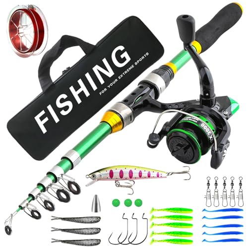 Survival Fishing Kit – Angelset für Erwachsene, Kohlefaser, Teleskop-Angelruten-Set, Reise-Angelausrüstungs-Set mit Schnur, Haken, Köder-Tragetasche für einfache Lagerung und Transport in Tragetasche von Generic