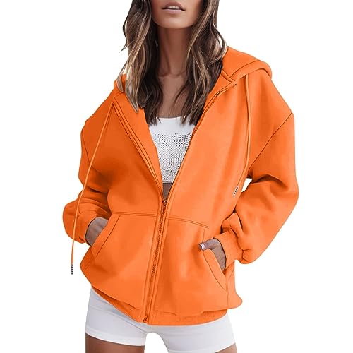 Sweatjacke Damen, Damen Sweatjacke Mit Kapuze Einfarbig Zip Casual Hoodie Große Größen Lose Sportjacke Langarm Hoodie Damen Mit Tasche Herbst Winter Thermojacke Damen Laufjacke Damen Winter von Generic