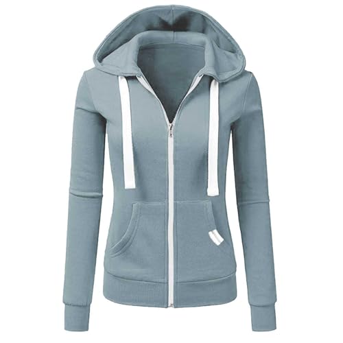 Sweatjacke Damen, Sweatjacke Damen Große Größen Langarm Kapuzenjacke Einfarbig Zip Casual Lose Hoodie Herbst Winter Thermojacke Damen Damen Sweatjacke Mit Kapuze Laufjacke Damen Winter von Generic