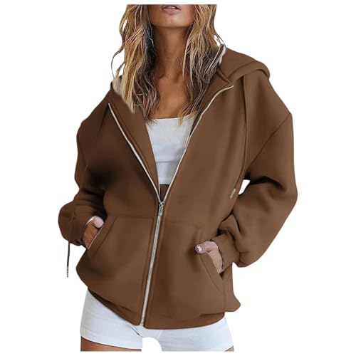 Sweatjacke Damen Oversize Sommer Sweatshirt Jacke Mit Kapuze - Baumwoll Zipper Hoodie Kapuzenjacke Langarm Sweatshirt Sport Style Bluse Kapuzenpullover Mit Reißverschluss von Generic