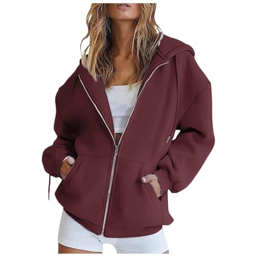 Sweatjacke Damen Oversize Sommer Sweatshirt Jacke Mit Kapuze - Baumwoll Zipper Hoodie Kapuzenjacke Langarm Sweatshirt Sport Style Casual Kapuzenpullover Mit Reißverschluss von Generic