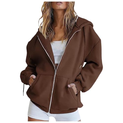 Sweatjacke Damen Oversize Sommer Sweatshirt Jacke Mit Kapuze - Baumwoll Zipper Hoodie Kapuzenjacke Langarm Sweatshirt Sport Style Casual Kapuzenpullover Mit Reißverschluss von Generic