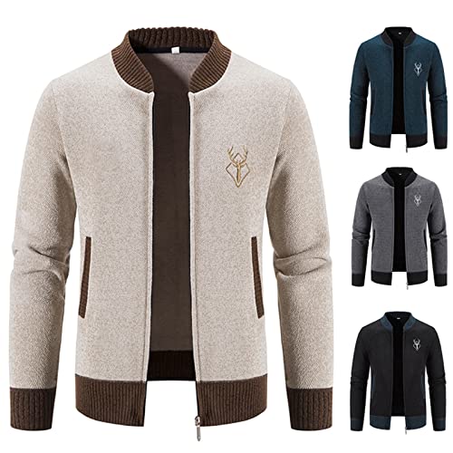 Sweatjacke Herren Ohne Kapuze mit Reissverschluss Sportjacke Jacke Klassisch Stehkragen Trainingsjacke Strickjacke mit Taschen Übergangsjacke Freizeitjacke Leichte Softshelljacke Laufjacke von Generic