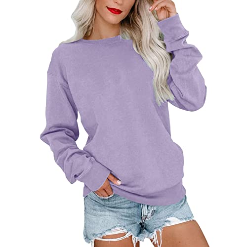 Sweatshirt Damen Ohne Kapuze, Oversize Pullover Rundhalsausschnitt,Langarmshirt Elegant Locker Einfarbig Sporttop Fallen Winter Fitness Oberteil Basic Lässig Sweatshirts für Frauen Teenager Mädchen von Generic