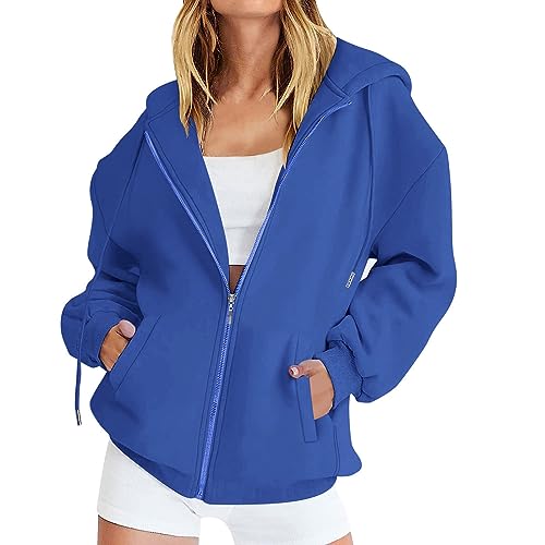 Sweatshirt Jacke Damen, Langarm Hoodie Casual Einfarbig Oversize Sportjacke Mit Tasche Basic Hoodie Mit Reißverschluss Herbst Winter Thermojacke Damen Damen Sweatjacke Hoodie Laufjacke Damen Winter von Generic