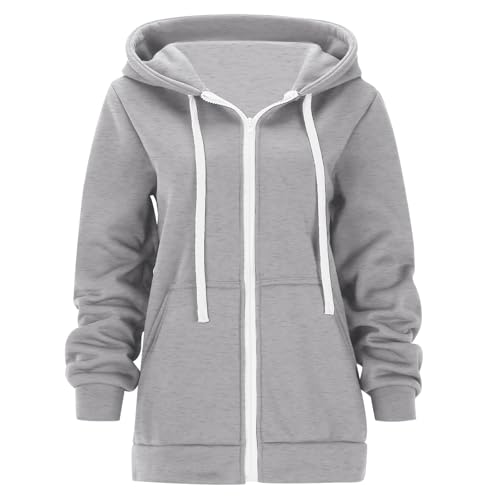 Sweatshirt Jacke Damen, Sweatjacke Damen Große Größen Langarm Kapuzenjacke Einfarbig Zip Casual Lose Hoodie Herbst Winter Thermojacke Damen Damen Zipper Hoodie Urban Classic Damen Jacke von Generic