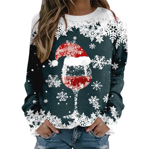 Sweatshirt Weihnachten Damen, Weihnachten Pullover Damen, Langarm Mit Schneemann Weinglas Bedruckt Sweatshirts Rundhals Casual Modisch Weihnacht Pullover Weihnachtspulli Oberteile Tops Shirt Frauen von Generic