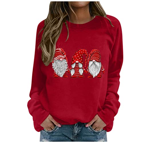 Sweatshirt Weihnachten Damen, Weihnachtsmann Druck Rundhals Langarm Elegant Sweatshirt Casual Lose Basic-Sweatshirts Damen Weihnachtspullover Damen, Modisch Merry Weihnachtspulli Damen von Generic