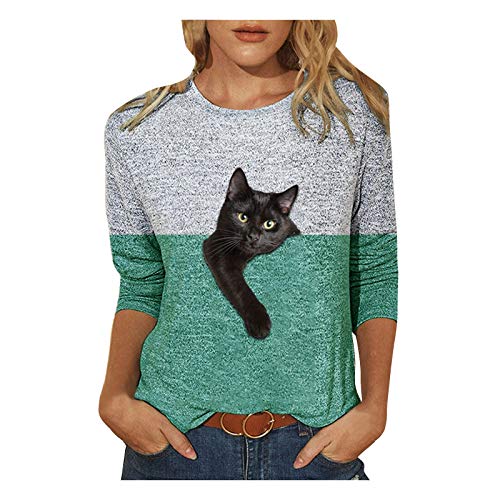 T Shirt Damen 3/4 Arm Pullover mit Lustige 3D Katze Motiv Elegant Große Größen T Shirt Langarm Sweatshirt Lockere Lässiges Langarmshirts für Frauen Oberteile Tunika Top Bluse Sportshirt Tee T Shirt Damen 3/4 Arm Pullover mit Lustige 3D Katze Motiv Elegant Große Größen T Shirt Langarm Sweatshirt Lockere Lässiges Langarmshirts für Frauen Oberteile Tunika Top Bluse Sportshirt Tee von Generic
