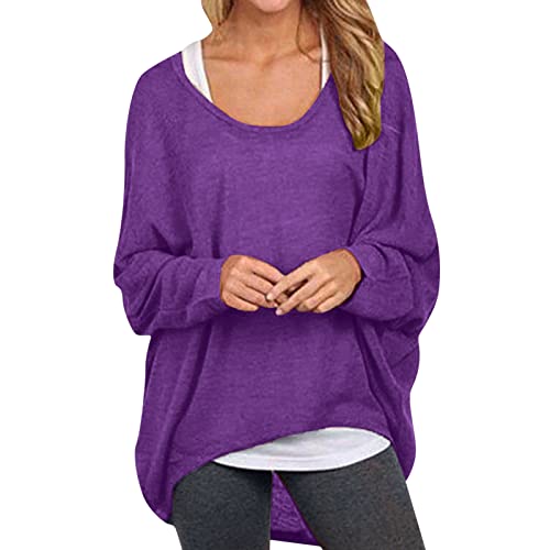 T Shirt Damen Langarm Herbst - Rundhals Tshirt Damen,Basics T-Shirt Damen Einfarbig Tunika Locker Oberteile Leicht und Luftig Freizeithemd Herbstkleidung Shirts Sexy Hemd Hemdbluse von Generic