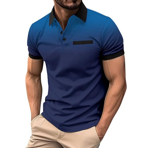 T-Shirts für Herren Poloshirt Herren Einfarbig Revers Kurzarm Atmungsaktives Golf Polo Shirt mit Taste Poloshirt Kurzarm mit HerreBrusttasche Lässige lang Polohemd Male T-Shirt von Generic