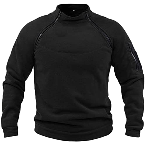 Taktischer Pullover Herren Winter, Sweatshirt Ohne Kapuze,Langarmshirt Herren Tactical Regular Fit Atmungsaktiv Sporttops mit Zipper Mode Einfarbig Outdoor Army Winddichte Thermo Fleecepullover von Generic