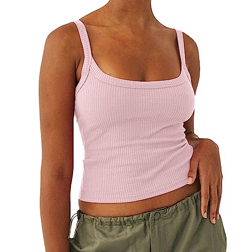 Tank Top Damen Tops Sexy ärmellos Shirt Tanktops Frauen Spaghetti Strap Crop Top Trägertop Skinny Sport Shirts für Damen Y2K Crop Tops Party Tee Shirts Sommertop Sport Tank Top Damen von Generic