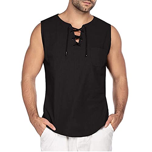 Tank-Top Herren Hemd Ärmellos Regular Fit Baumwolle und Leinen Shirt Freizeithemden Basic Sommer Blusen Tops T-Shirt Schnelltrocknendes Leichtes Atmungsaktiv Sport Fitness Oberteile von Generic