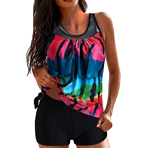 Tankini Damen Bauchweg -Tankini Damen mit Shorts-Zweiteilig Badeanzug Damen Große Größen Farbverlauf Mesh Tank Top und Badeshorts Bademode Sport Strandmode Tankinis Set Badeanzüge für Frauen von Generic