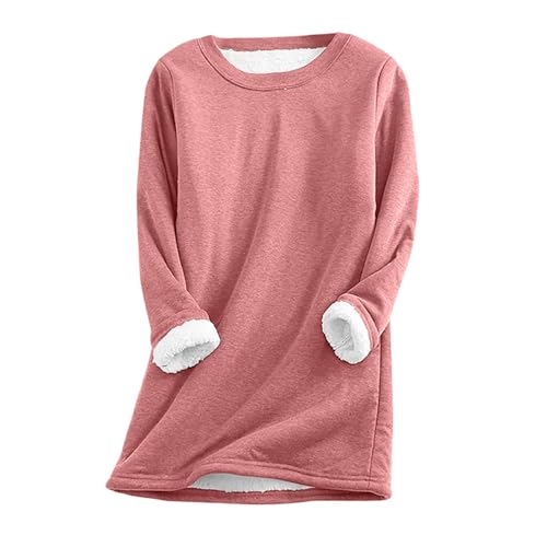 Teddy Fleece Pullover Damen Grosse Grössen Fleecepullover Einfarbig Sweatshirt Ohne Kapuze Langarm Warm Gefütterte Pulli Freizeit Winter Fleecepulli Basic Plüsch Langarmshirt Thermounterwäsche von Generic