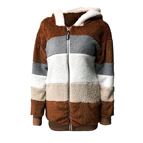 Teddy Fleecejacke Damen Lang Wintermantel Damen Lang Warm Gefüttert Damen Fleecejacke Mit Kapuze Damen Sweatjacke Casual Kapuzenpulli Damen Mit Reißverschluss Flauschige Jacke Damen Mit Taschen von Generic