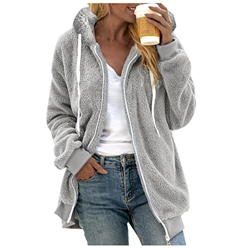 Teddyfleece Jacke Damen Große Größn Damen Winterjacke Große Größen Damen Fleecejacke Mit Kapuze Damen Sweatjacke Casual Kapuzenpulli Damen Mit Reißverschluss Wollfleece Jacke Damen Hoodie Mit Taschen von Generic