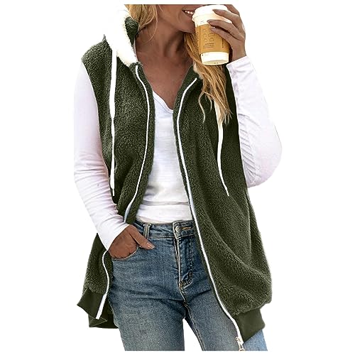 Teddyfleece Mantel Damen Lang Damen Wintermantel Lang Fleecemantel Damen Mit Kapuze Sweatjacke Damen Lässige Modische Kapuzenjacke Damen Mit Full Zip Wollfleece Jacke Damen Hoodie Mit Taschen von Generic